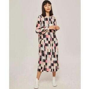 KIN Patchwork Print Kimono Sleeve Shirt Dress Lagenlook Relaxed Comfortable